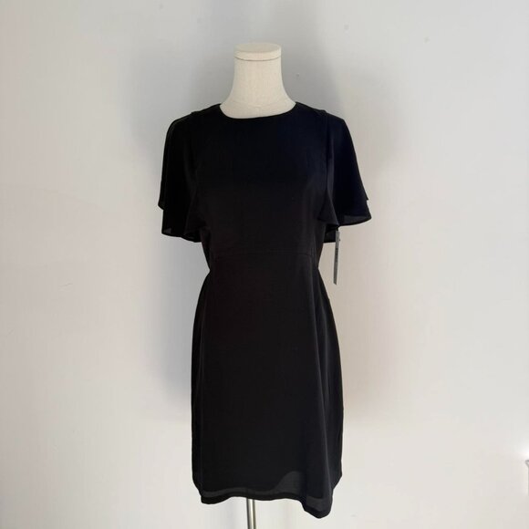Maggy London Flutter Sleeve Crepe Sheath Dress | Black | Womens Size 4 - Picture 1 of 5